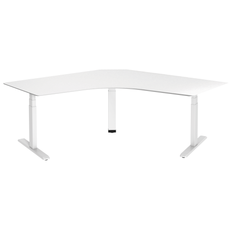 Bureau en angle réglable en hauteur 62-128 cm (SUVA conforme) avec dessus blanc