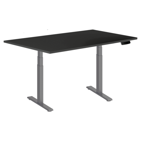Electric height-adjustable table frame (62-128 cm, SUVA compliant) grey with tableplate