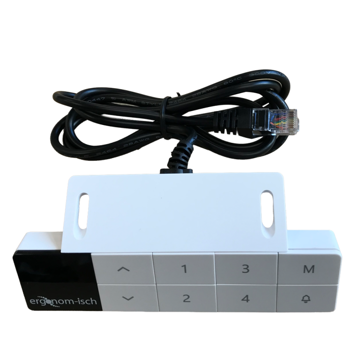 Electric height-adjustable desk grey with a white table top
