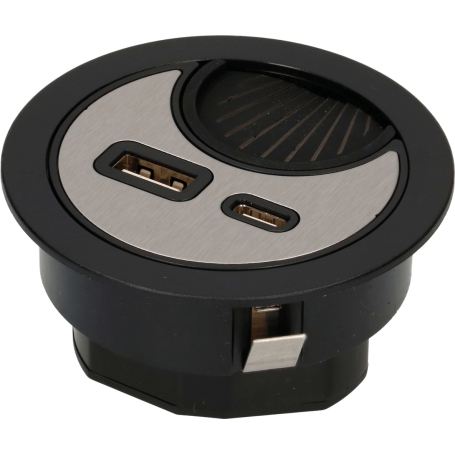 Pressacavo nero con USB/A e USB/C charger nero/argento