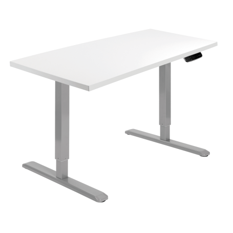 Telaio scrivania grigio regolabile in altezza con piano del tavolo bianco  180x75 cm.